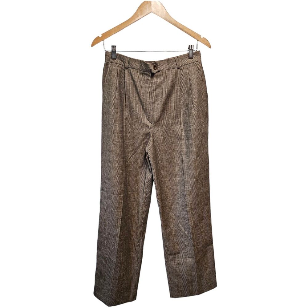 BERNARD ZINS Wool Silk Plaid Pleated Trouser Pants Size 10 Made in France